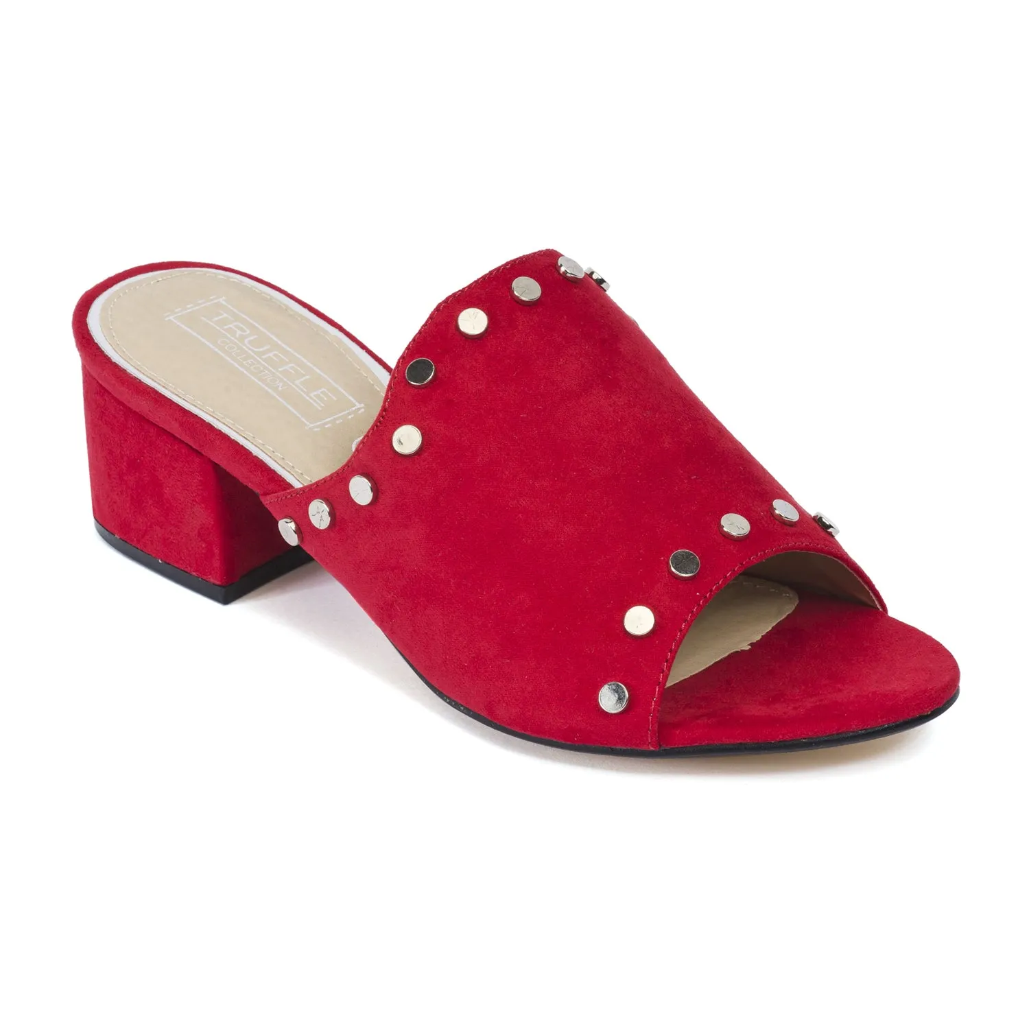 Red Studded Low Heel Mules