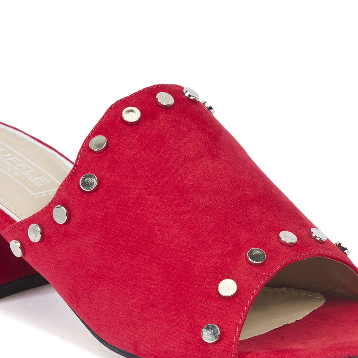 Red Studded Low Heel Mules