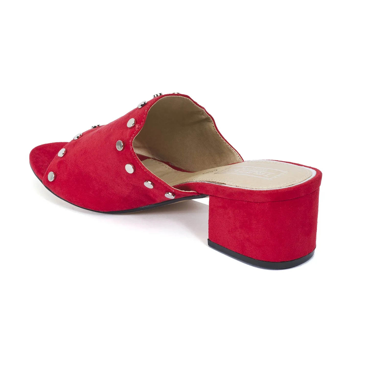 Red Studded Low Heel Mules