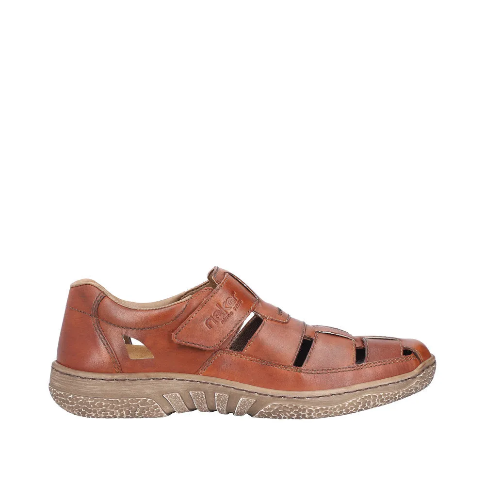 Rieker 03578-24 Mens Cognac Leather Touch Fastening Sandals