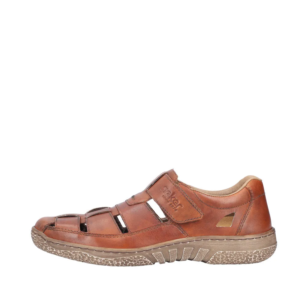 Rieker 03578-24 Mens Cognac Leather Touch Fastening Sandals