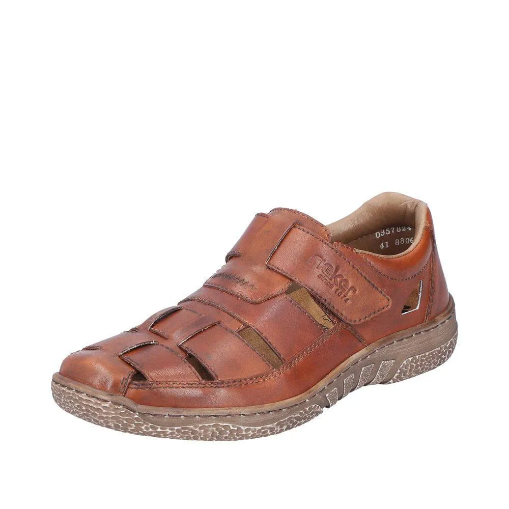 Rieker 03578-24 Mens Cognac Leather Touch Fastening Sandals