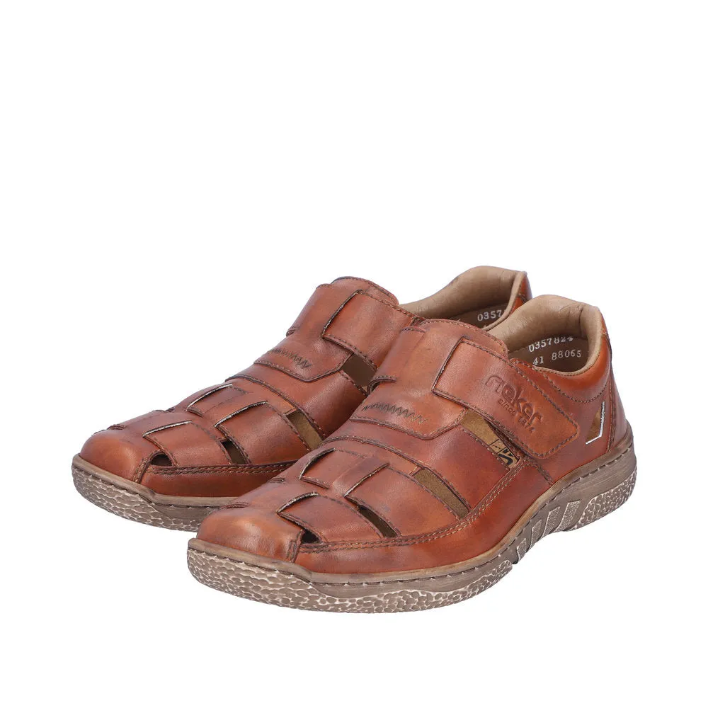 Rieker 03578-24 Mens Cognac Leather Touch Fastening Sandals