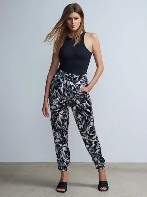 Shiny Tropical Floral Print Jogger