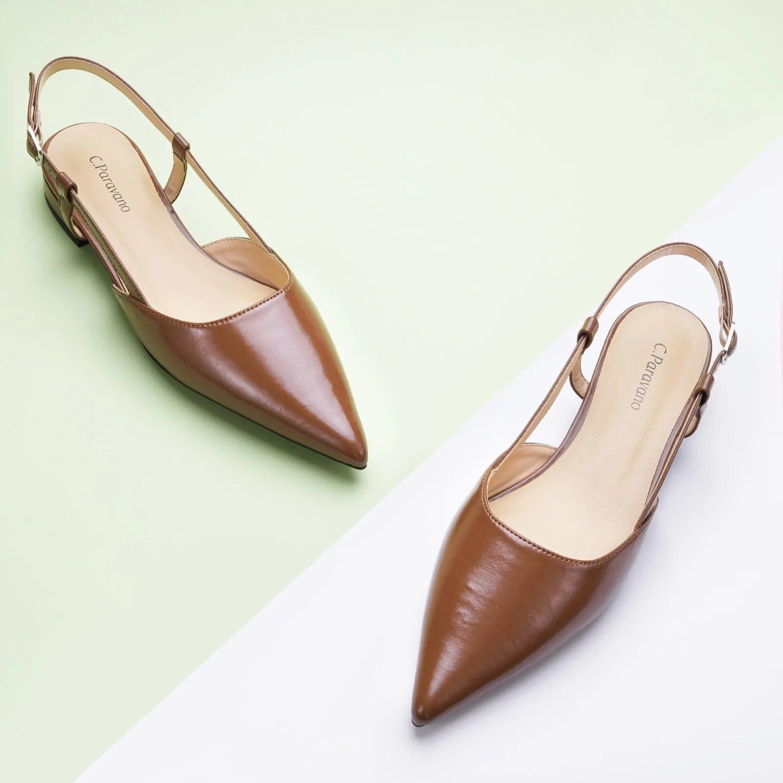 Sleek Slingback Flats (Freya) Brown