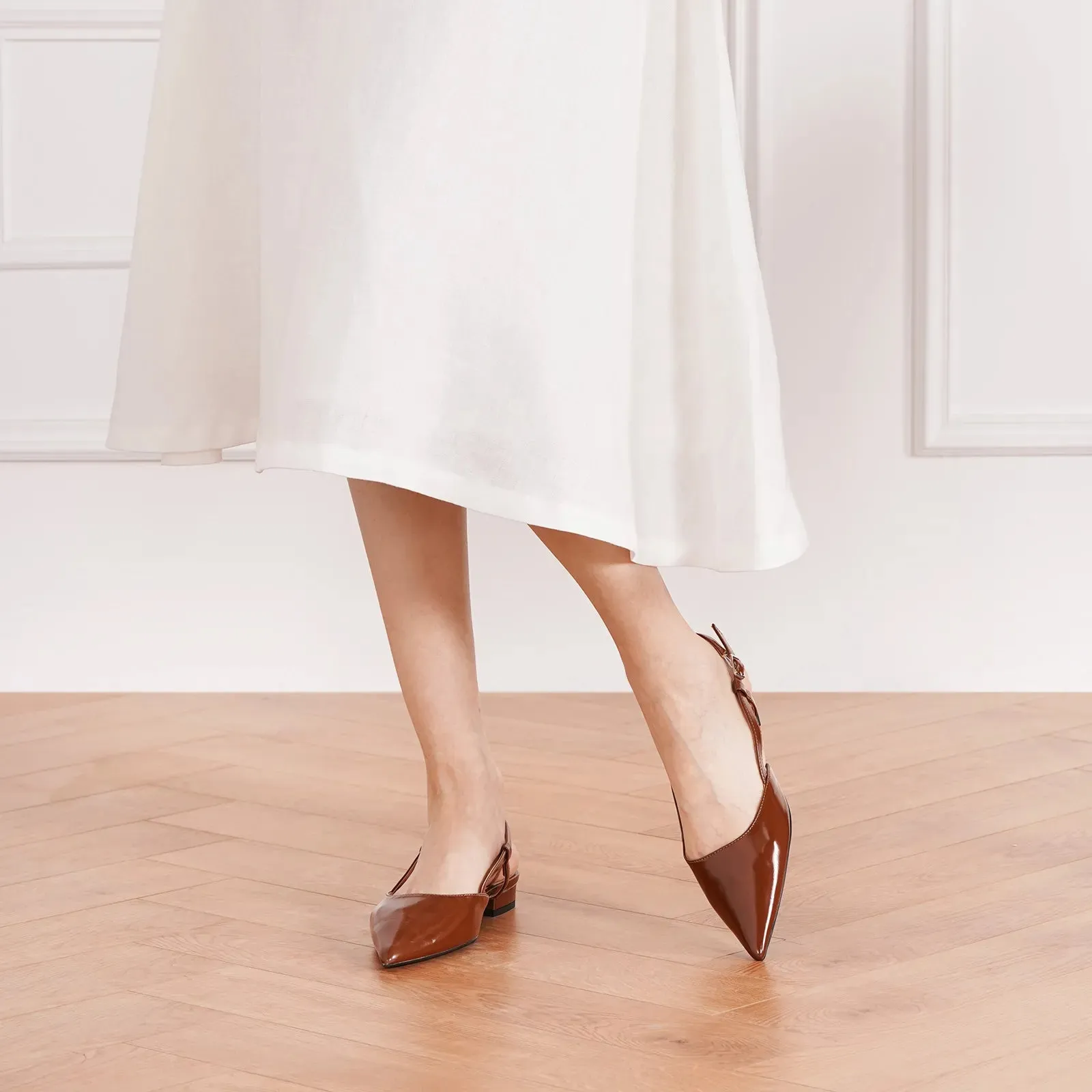 Sleek Slingback Flats (Freya) Brown