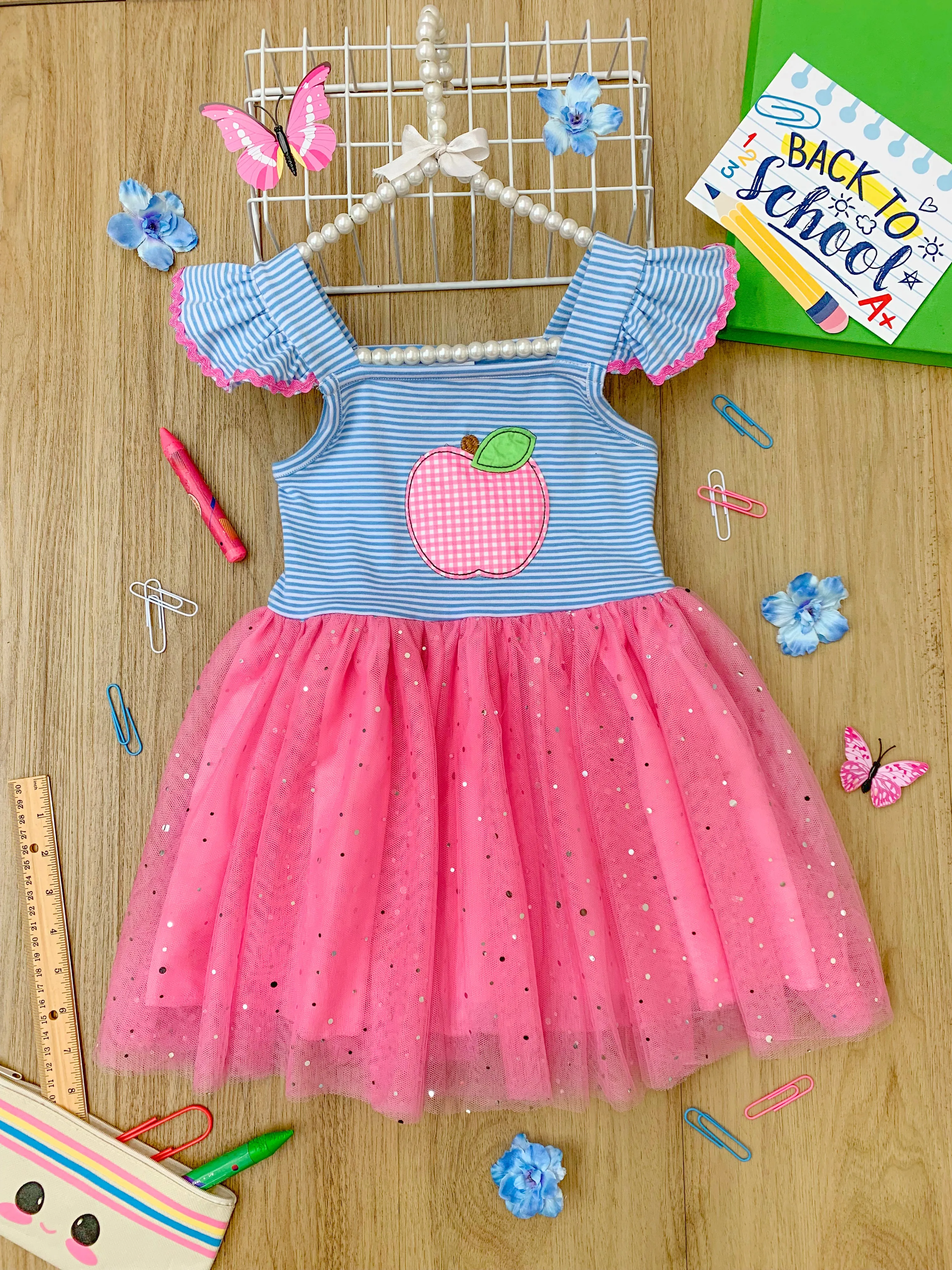 Sweetest Student Pink Apple Shimmer Tutu Dress