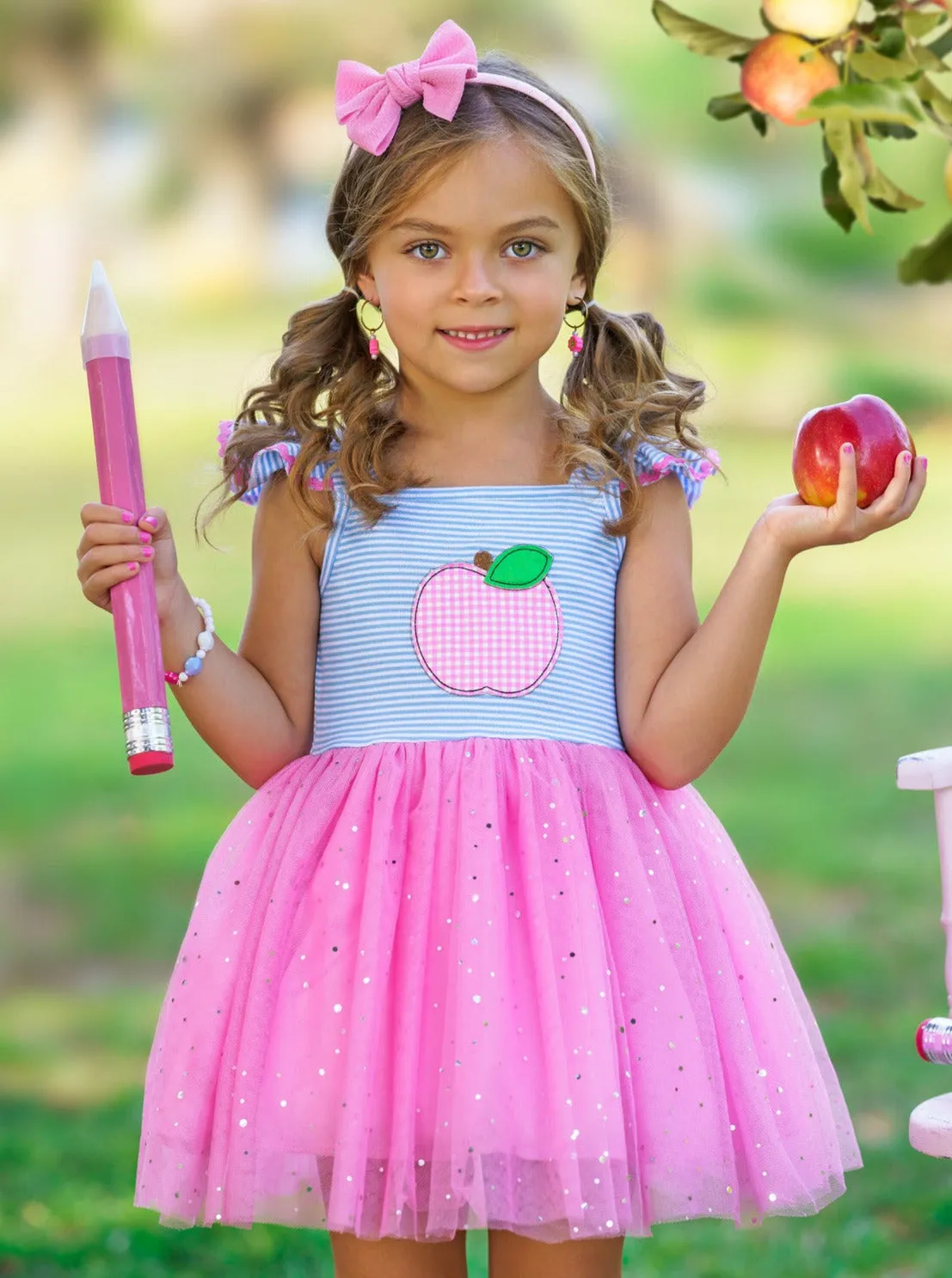 Sweetest Student Pink Apple Shimmer Tutu Dress