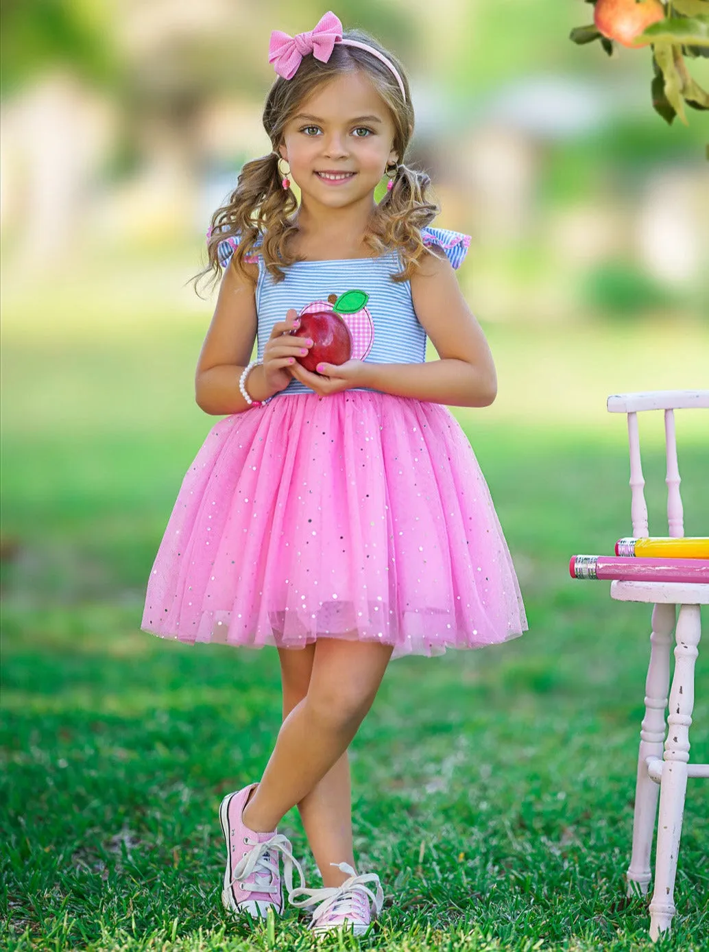 Sweetest Student Pink Apple Shimmer Tutu Dress