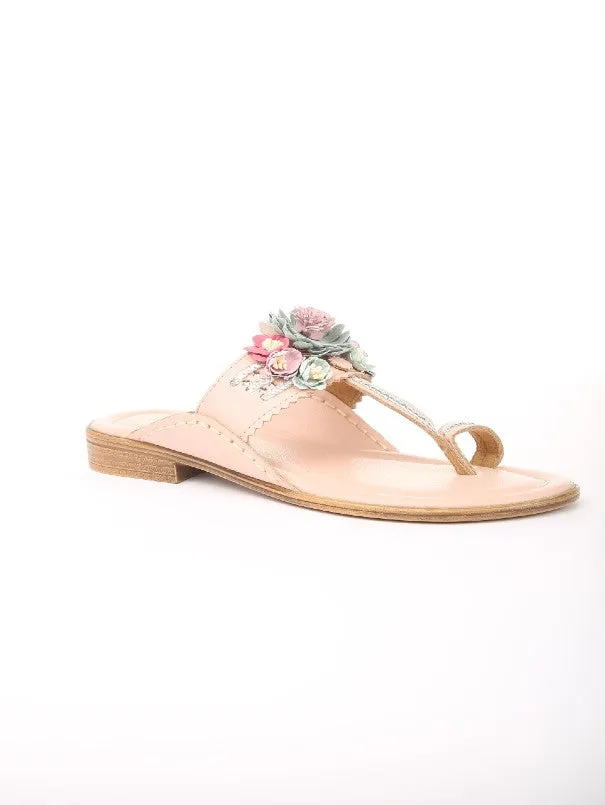 Touch Me Note - Pink Floral Boho Kolhapuri Flats