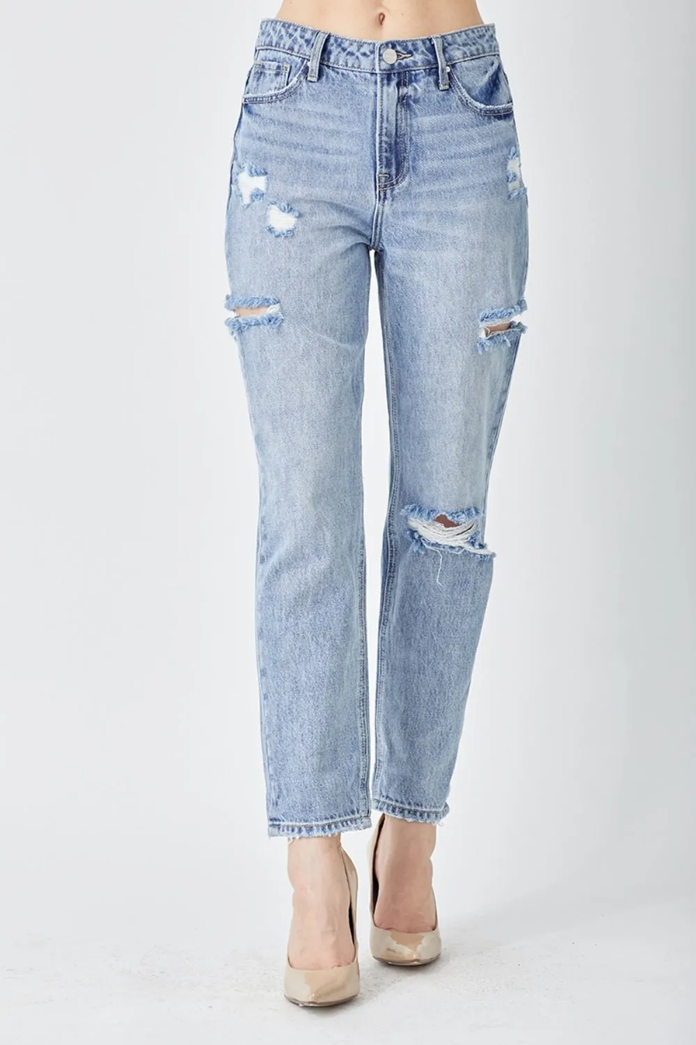 Women's RISEN Distressed Slim Cropped Jeans