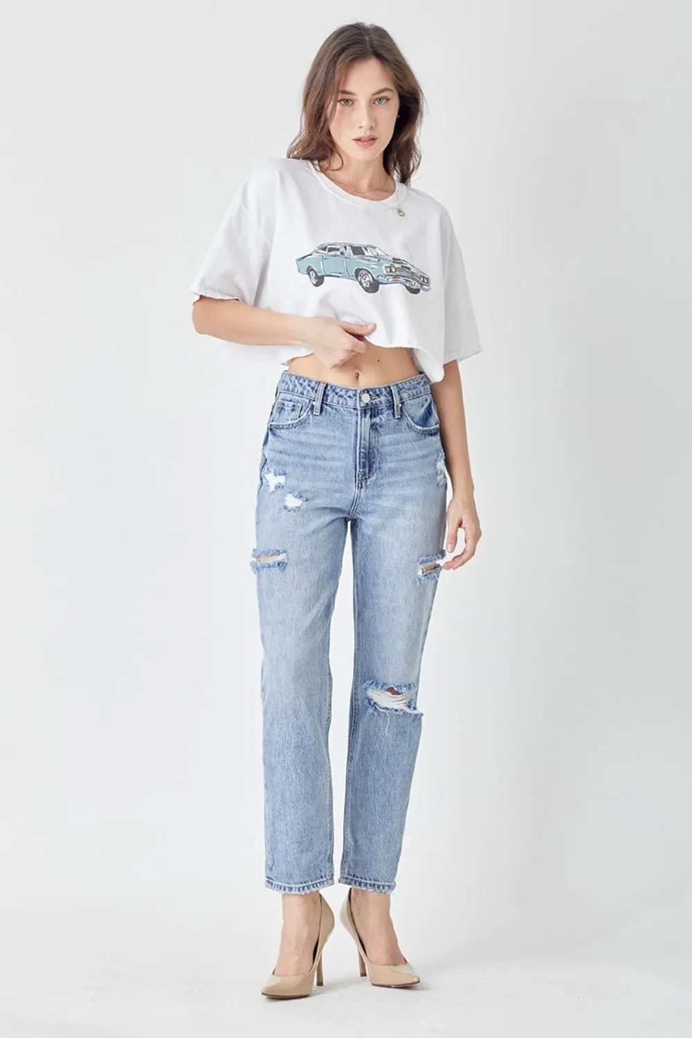 Women's RISEN Distressed Slim Cropped Jeans