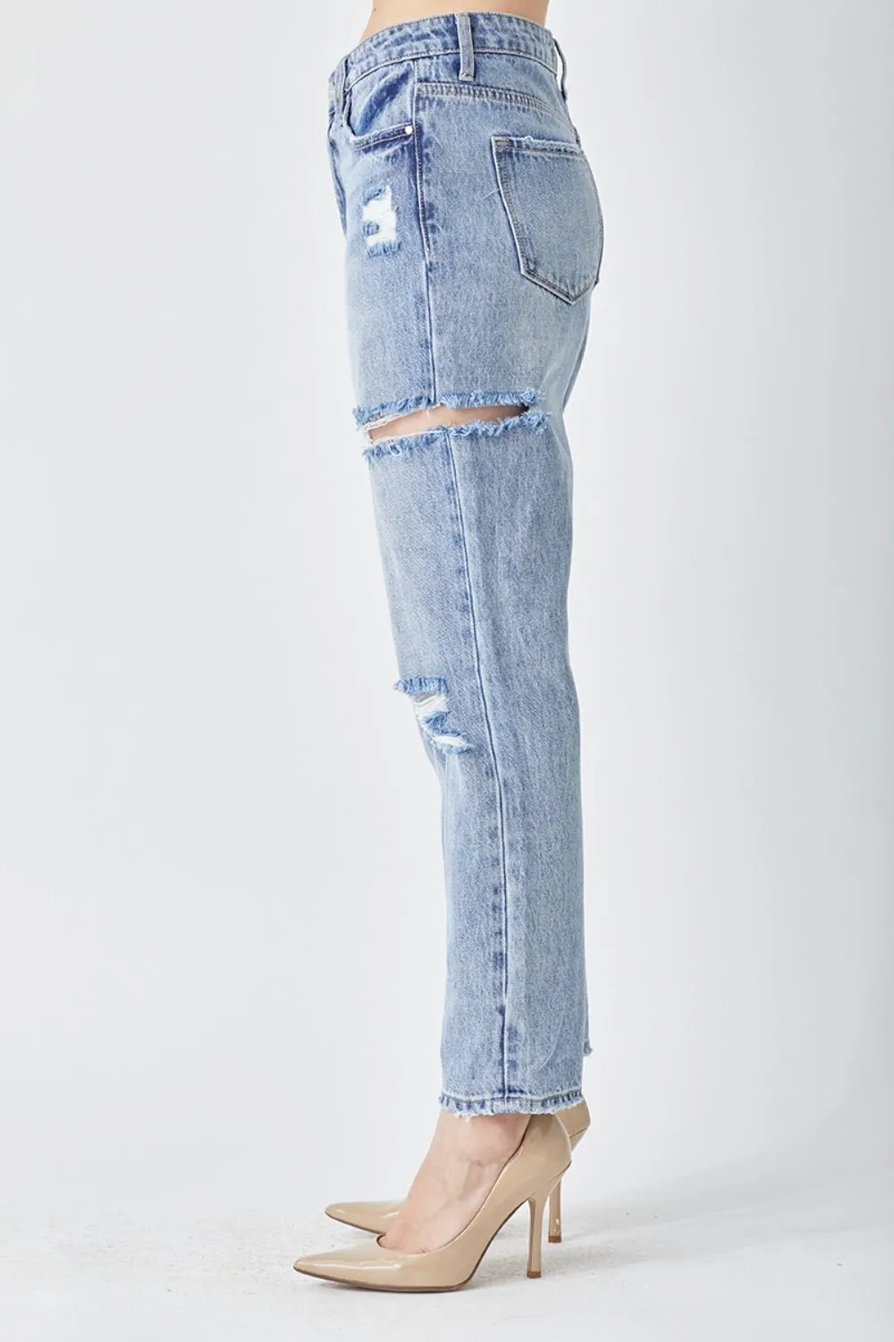 Women's RISEN Distressed Slim Cropped Jeans