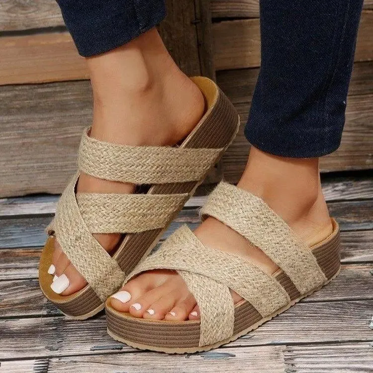 Woven Cross-Strap Platform Sandals