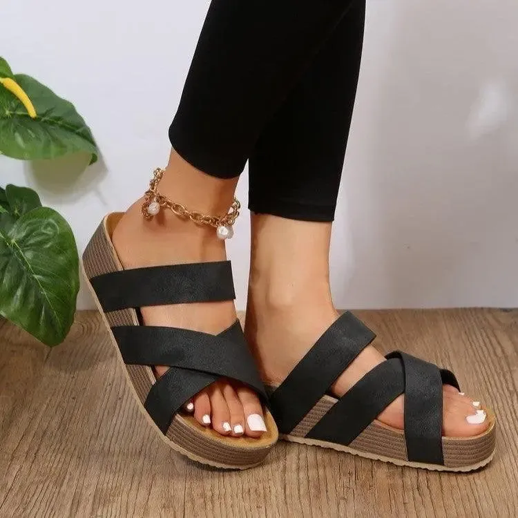 Woven Cross-Strap Platform Sandals