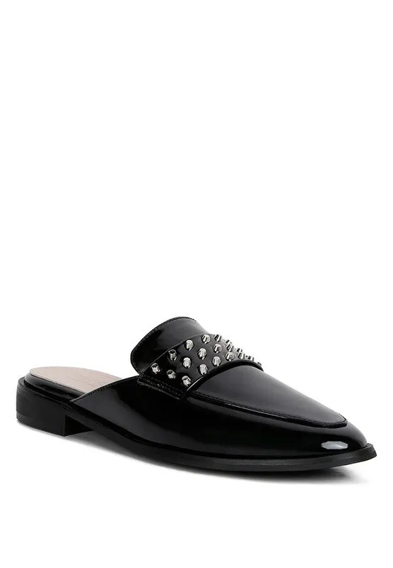 Yvonne Patent Studded Flat Mules